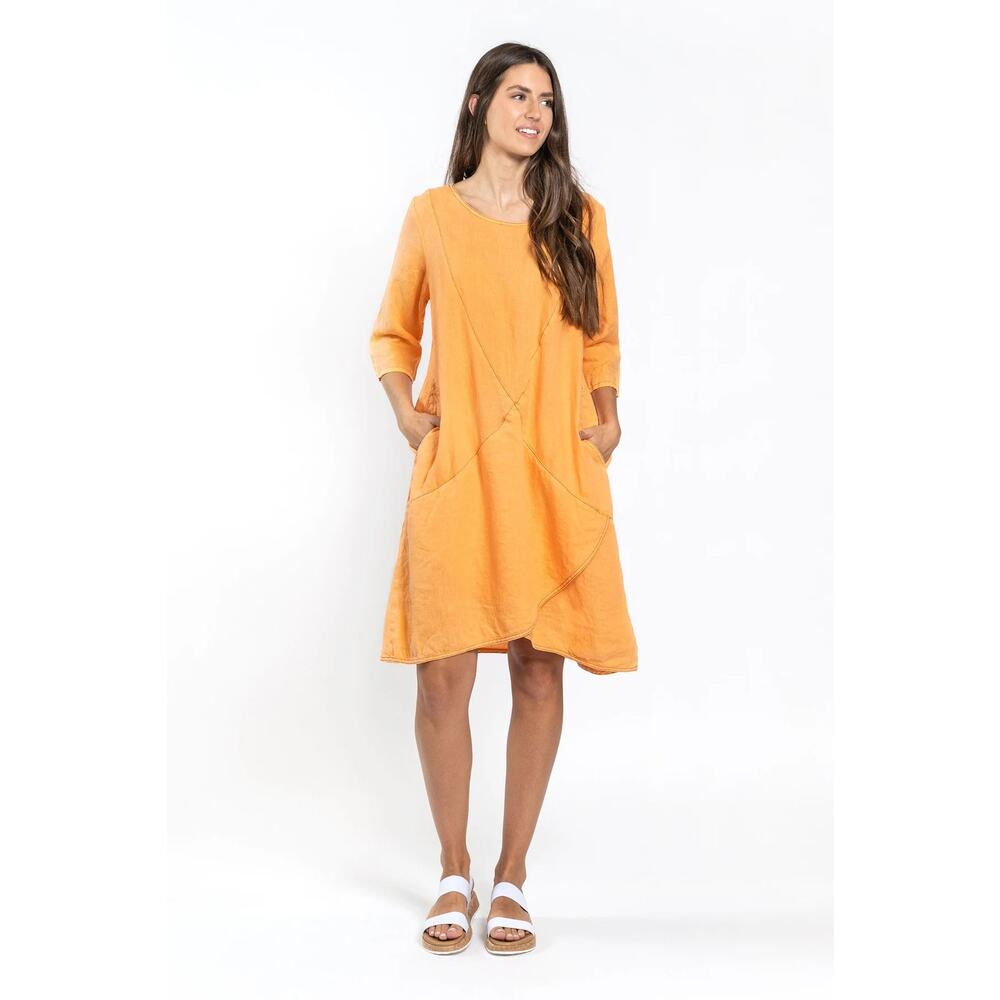 Cynthia Ashby NWT 100% Linen Sibby A-Line Apricot Orange Midi Dress Size Small